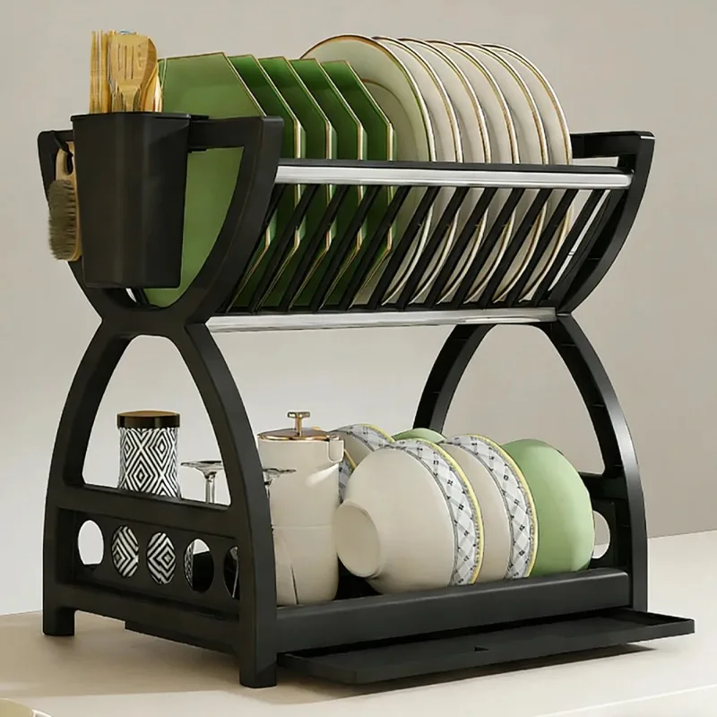 Escurridor de Platos Multiusos de 2 Niveles con Cubio para Utensilios DishRack | Coroez