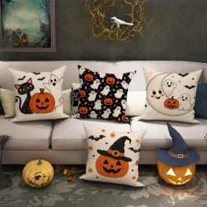 Funda de Cojín Decorativa con Diseños de Fantasmas, Calabazas y Gatos para Halloween SpookyPillow | Coroez