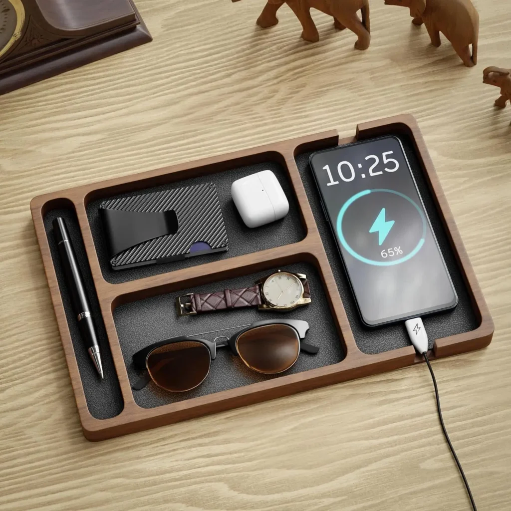 Bandeja Organizadora de Escritorio en Madera y Piel WoodTray | Coroez
