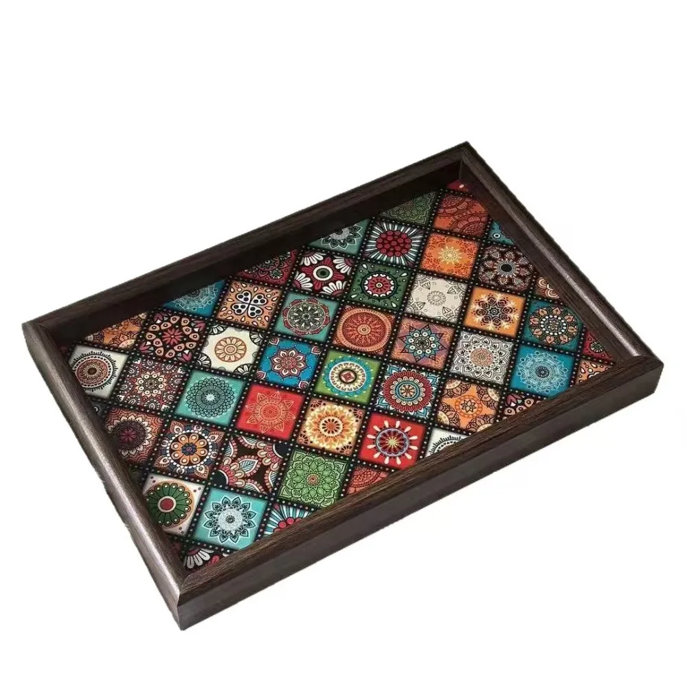 Bandeja Decorativa de Madera Estilo Bohemio con Mosaico Multicolor BohoTray | Coroez