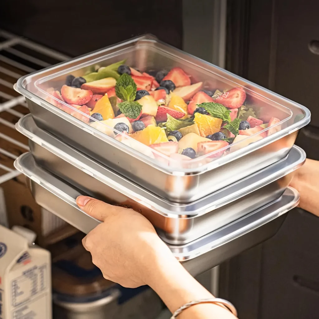 Set de 3 Contenedores Apilables de Acero Inoxidable con Tapa Hermética FreshBox | Coroez
