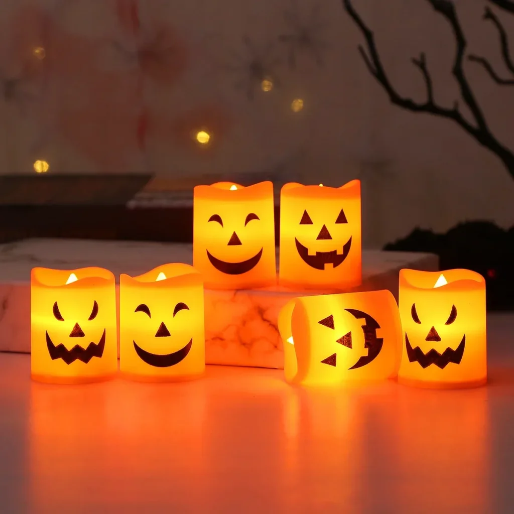 Set de 6 Velas LED Eléctricas con Caritas de Halloween SpookyGlow | Coroez