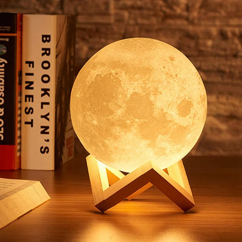 Lámpara de Noche LED 3D en Forma de Luna con Base de Soporte MoonGlow | Coroez