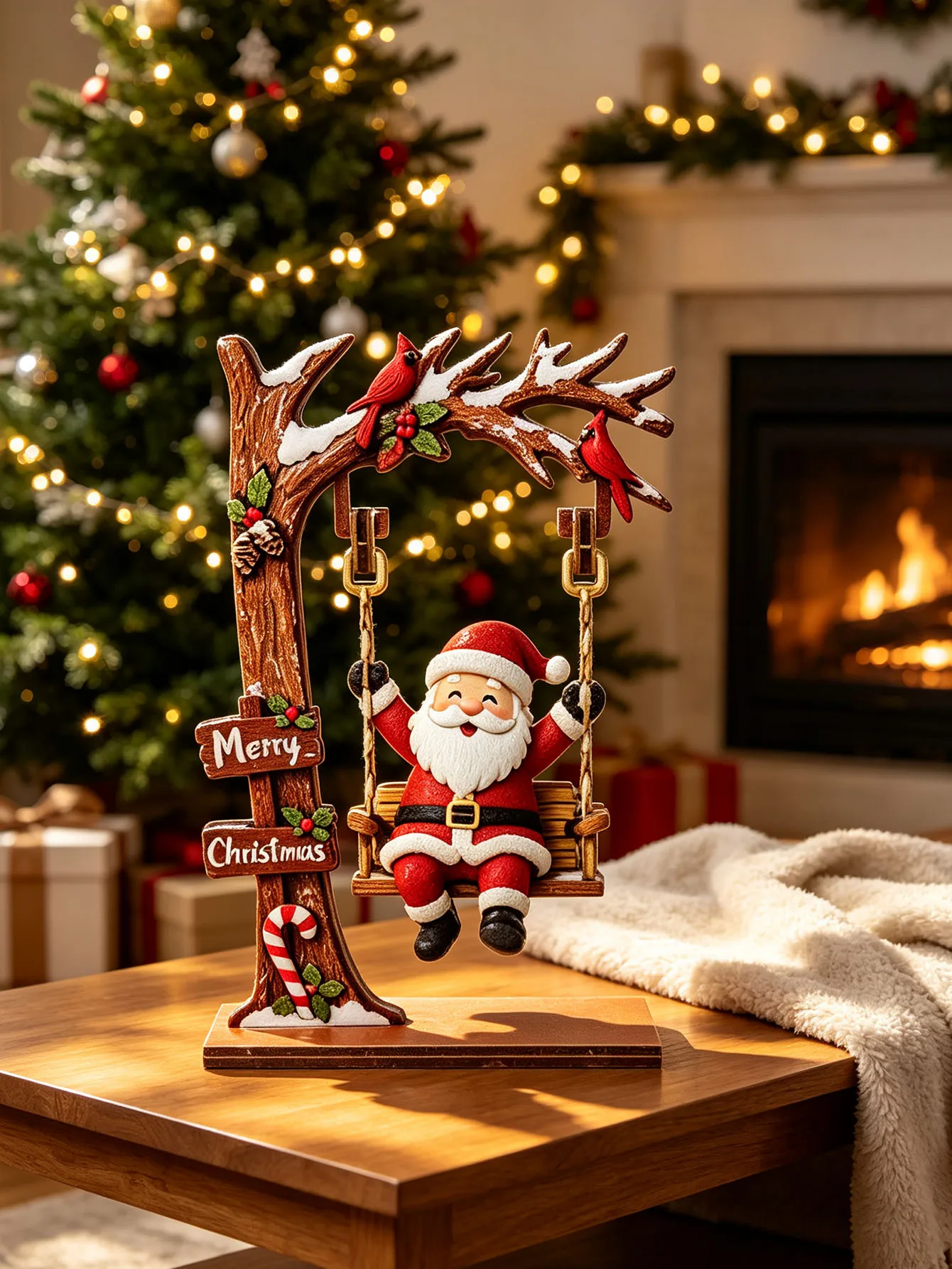 Adorno Decorativo Navideño de Madera con Personajes en Columpio XmasSwing | Coroez