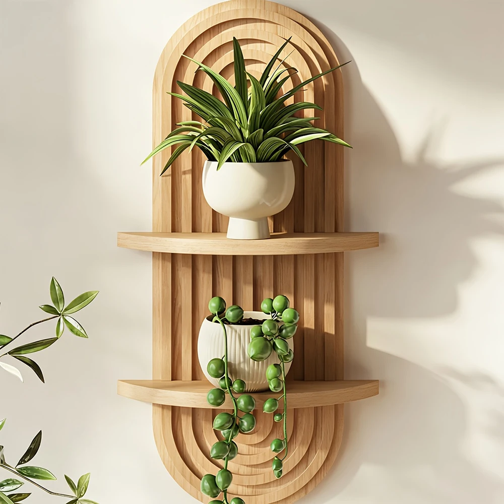 Repisa Flotante de Madera con Respaldo en Arco y Relieve Acanalado ArcLedge | Coroez