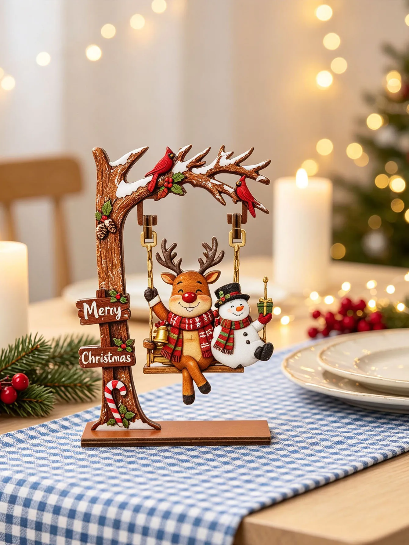 Adorno Decorativo Navideño de Madera con Personajes en Columpio XmasSwing | Coroez - Imagen 4